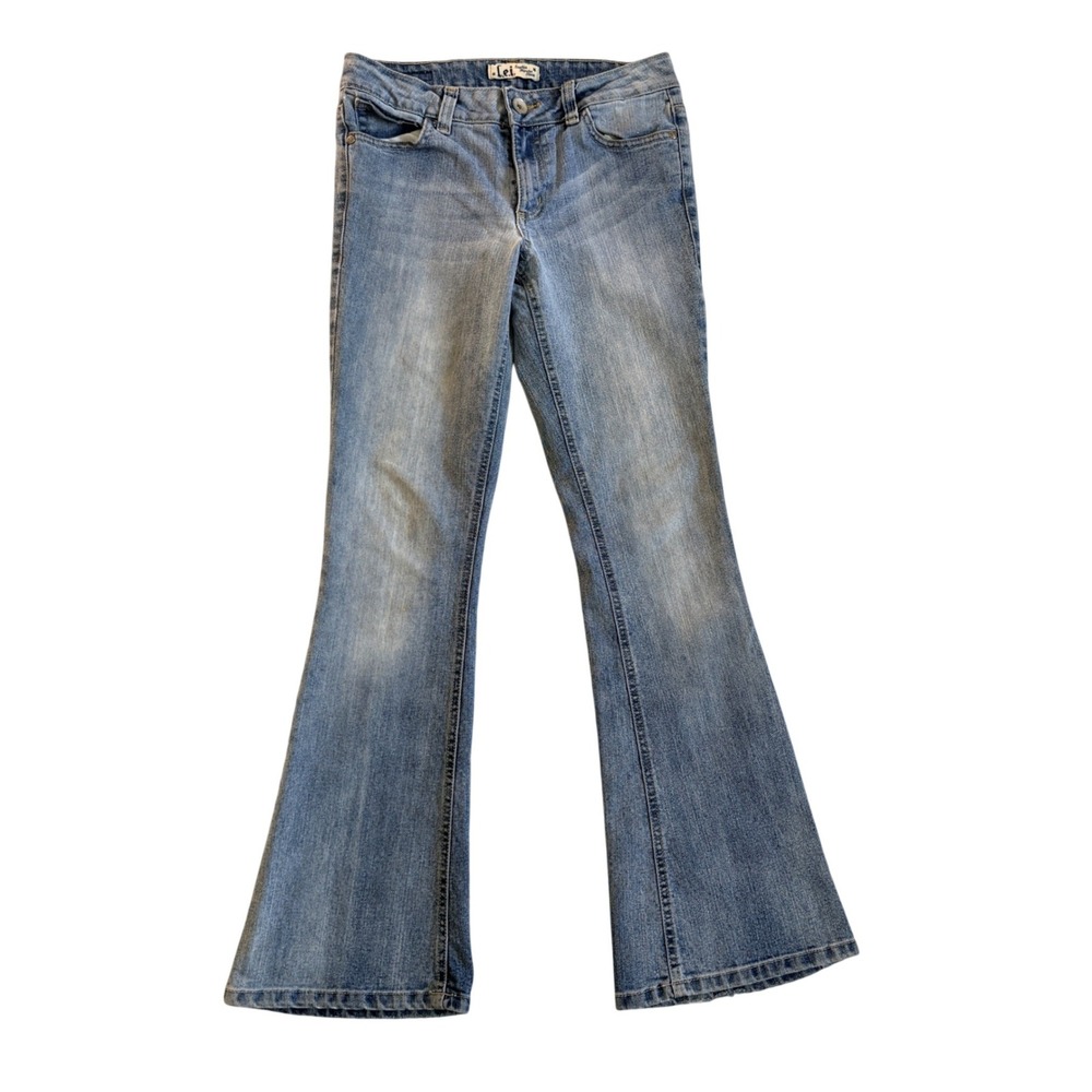 L.E.I. Sophia Hipster Flare Jeans Medium Wash Blue Low Rise Y2K Denim 29x30